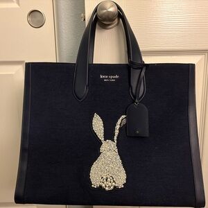 Kate Spade Blue Tote Bag with Whimsical Bunny Design